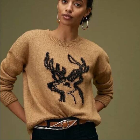 Anthropologie Sweaters - NWOT Anthropologie Oh Deer Sweater Camel and Black XXS